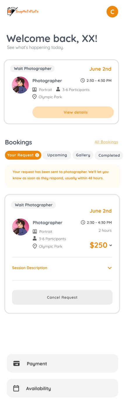 Dashboard with an Availability entry point for editing the schedule later