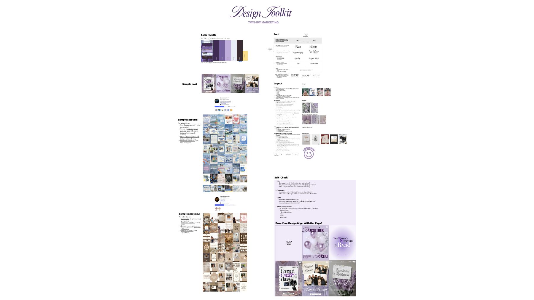 The rebuilt TWN Design Toolkit: color palette, font table, layout guidance, sample accounts, and self-check